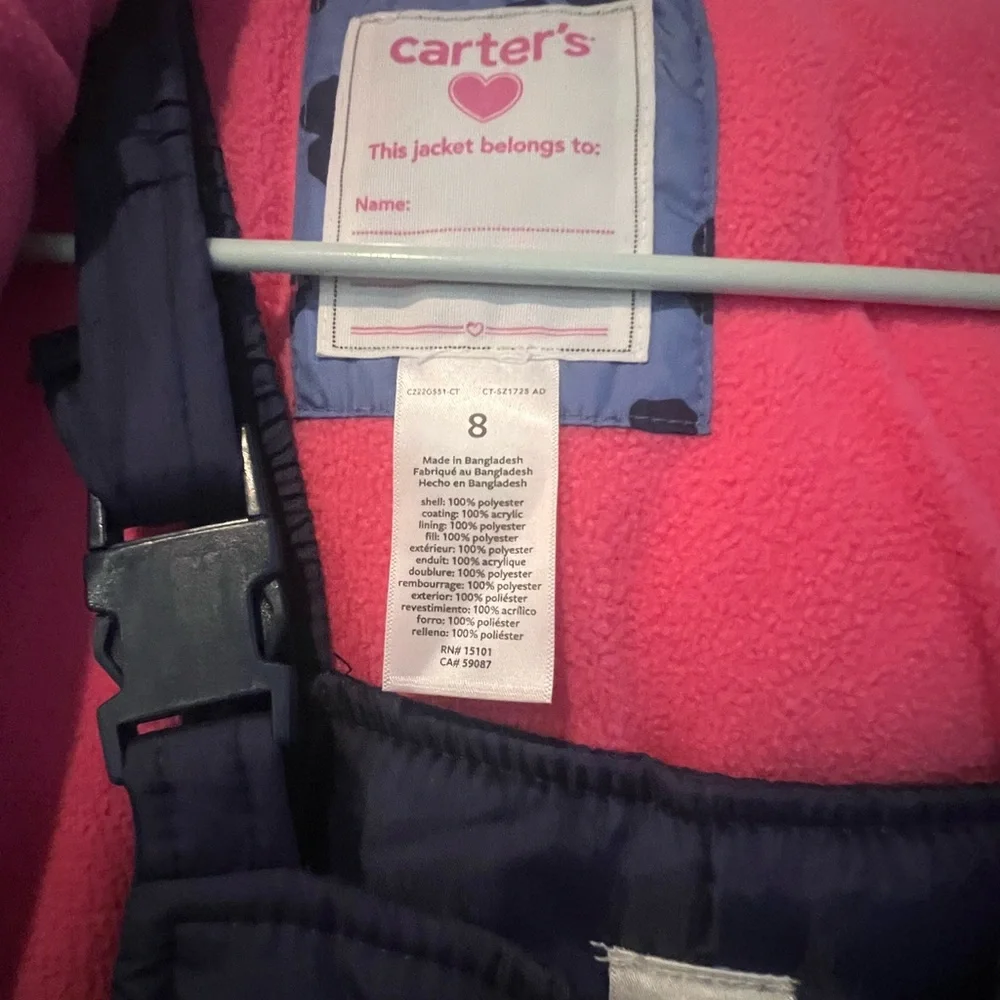 Carter's Pink fleece Snow bib and Jacket - Picture 3 of 9